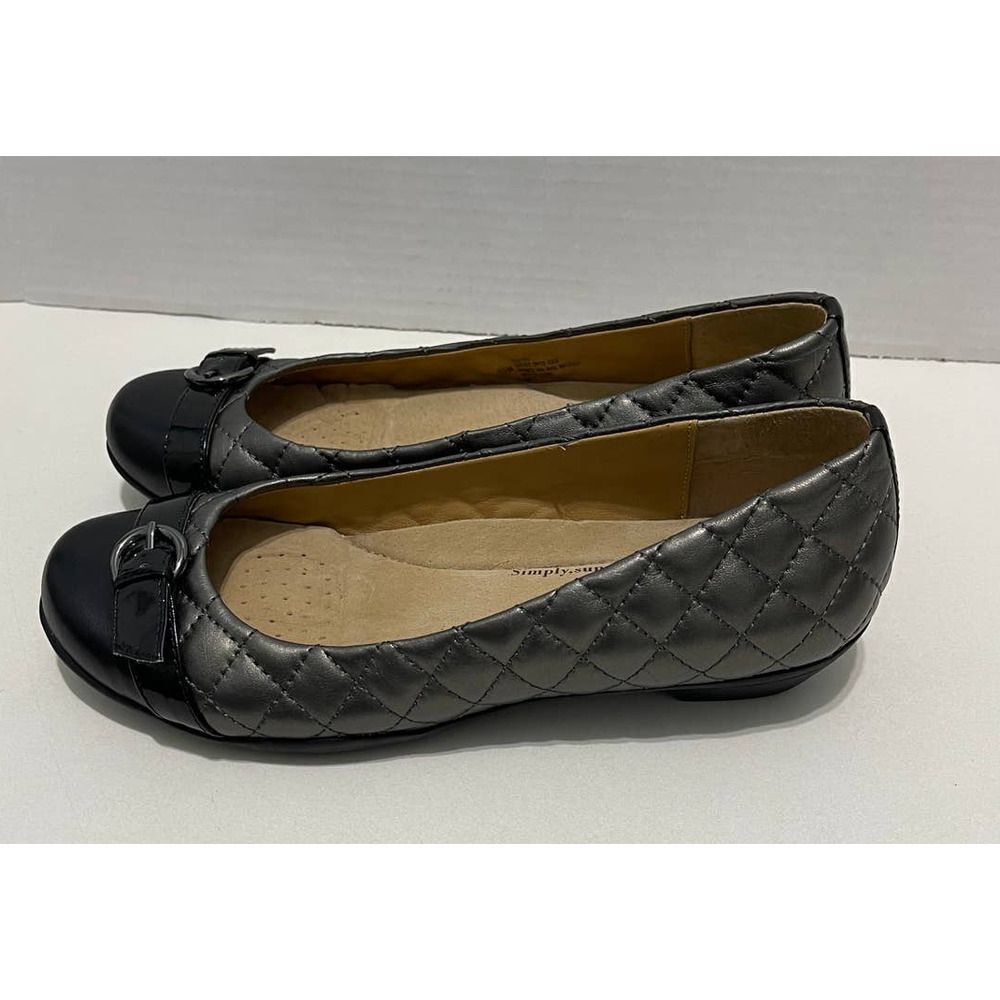 Softspots Quilted Leather Round Toe Slip On‎ Shoes Captoe Buckle Black Gray 6.5